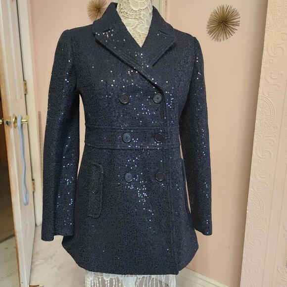 Jackets & Blazers - NWOT Loft sequin navy blazer jacket extra buttons attached 4 BBB5